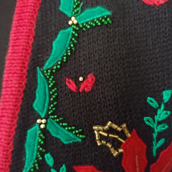 VINTAGE Bobbie Brooks Poinsettia Christmas Vest Women's Size Small - Picture 5 of 10